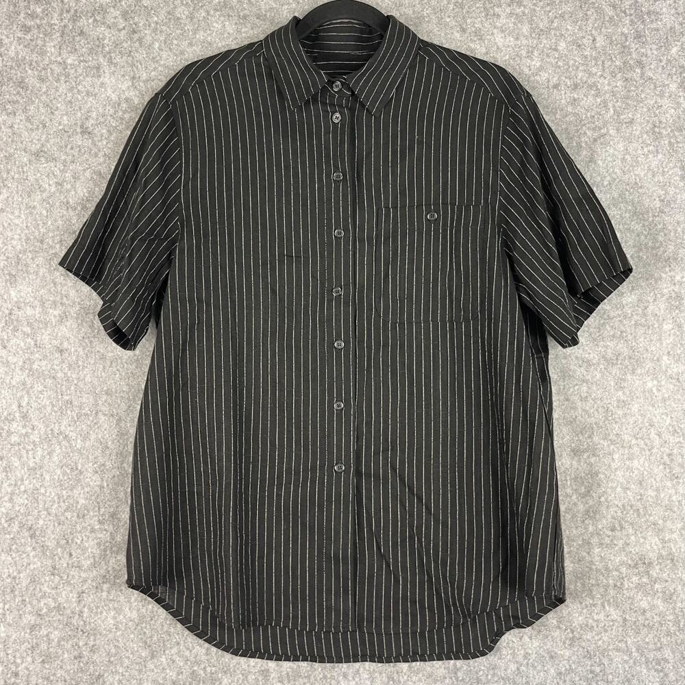 Blanca Genevieve Top Womens‎ XS/S Black Striped Button Up Linen Blend NWT